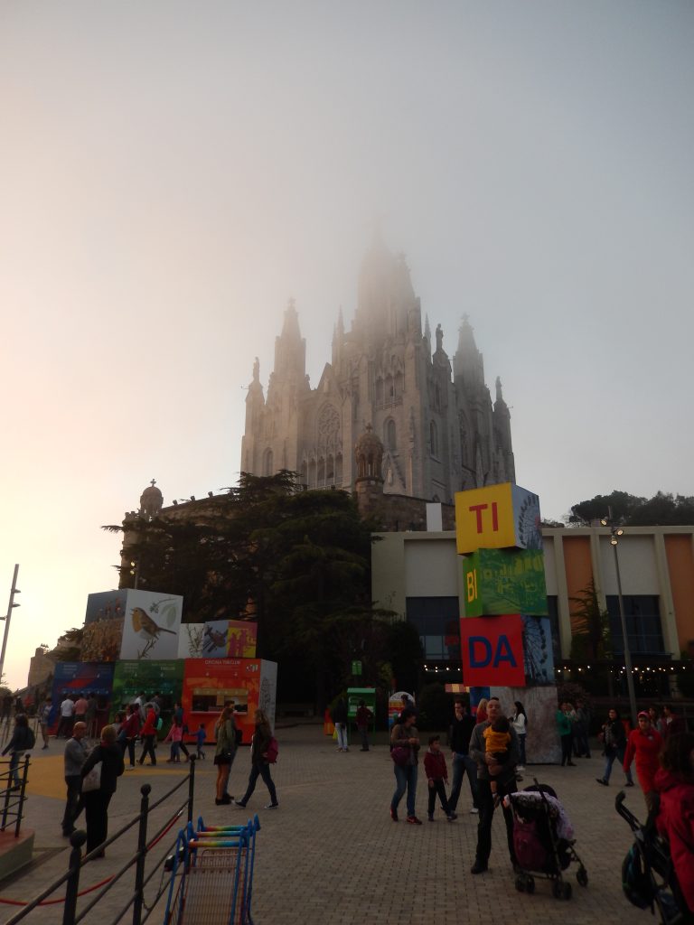 Fog obscuring the top of the cathedral