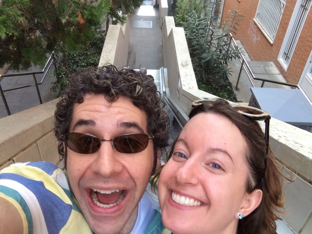 Selfie on the public escalators up to Park Güell.